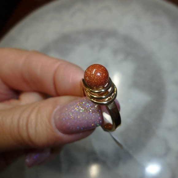 18k Gold Electroplate Goldstone Dolphin Ore Ring - Picture 5 of 7